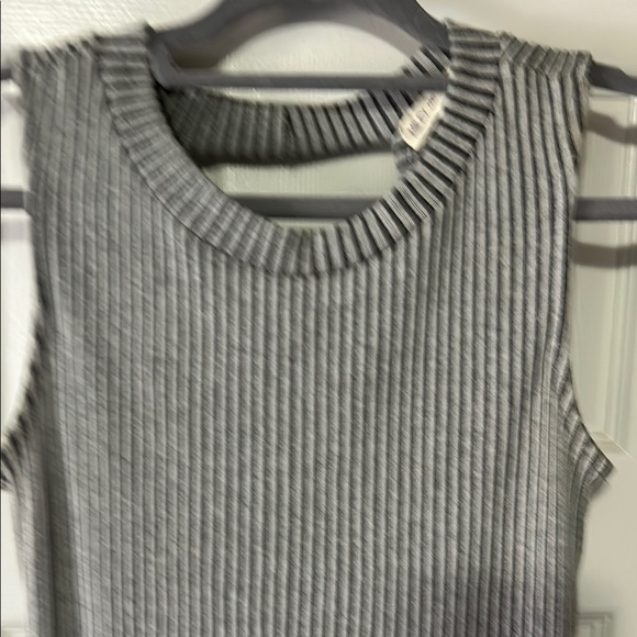 Sleeveless Gray Ribbed Knit Dress - Picture 2 of 4